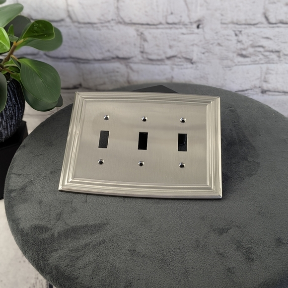 Liberty Emery Brushed Nickel Three Toggle Switch Plate Light Cover 3 Gang - Picture 1 of 6